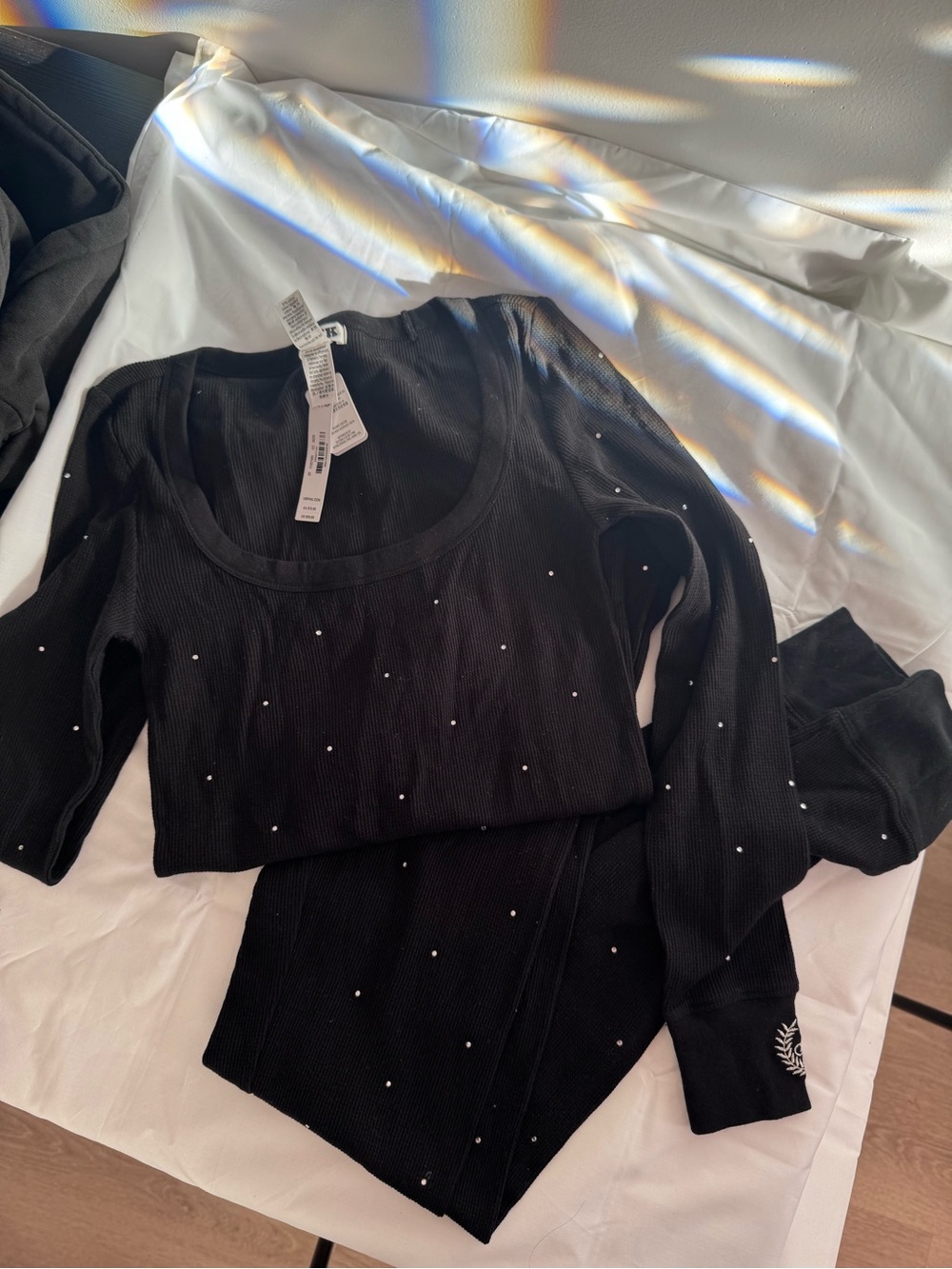 PINK Victoria's Secret Black Long-Sleeve Thermal Pajama set